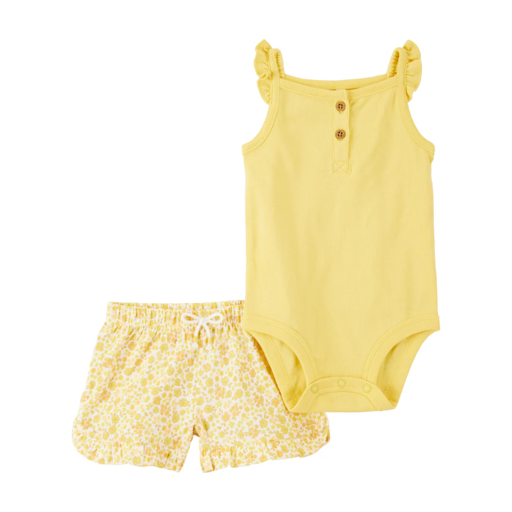 Carter´s - Conjunto de 2 piezas short y mameluco amarillo | +0m
