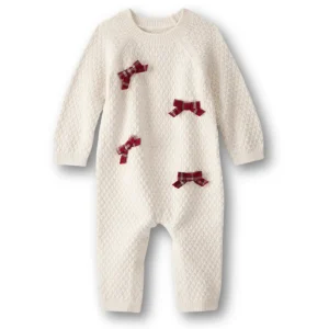 Carter´s - Mameluco De Manga Larga Y Moñito En Blanco Navideño